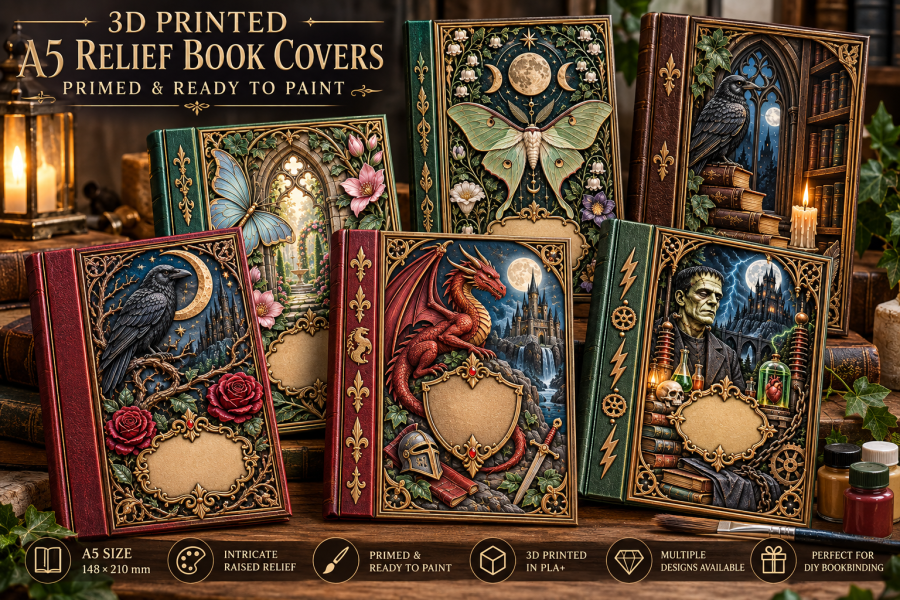 3D Printed A5 Embossed Book Cover – Primed & Ready to Paint